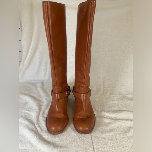 Coach Natale Women US 6 Cognac Leather Riding Boot Harness Knee High‎ Pull On - Picture 2 of 16